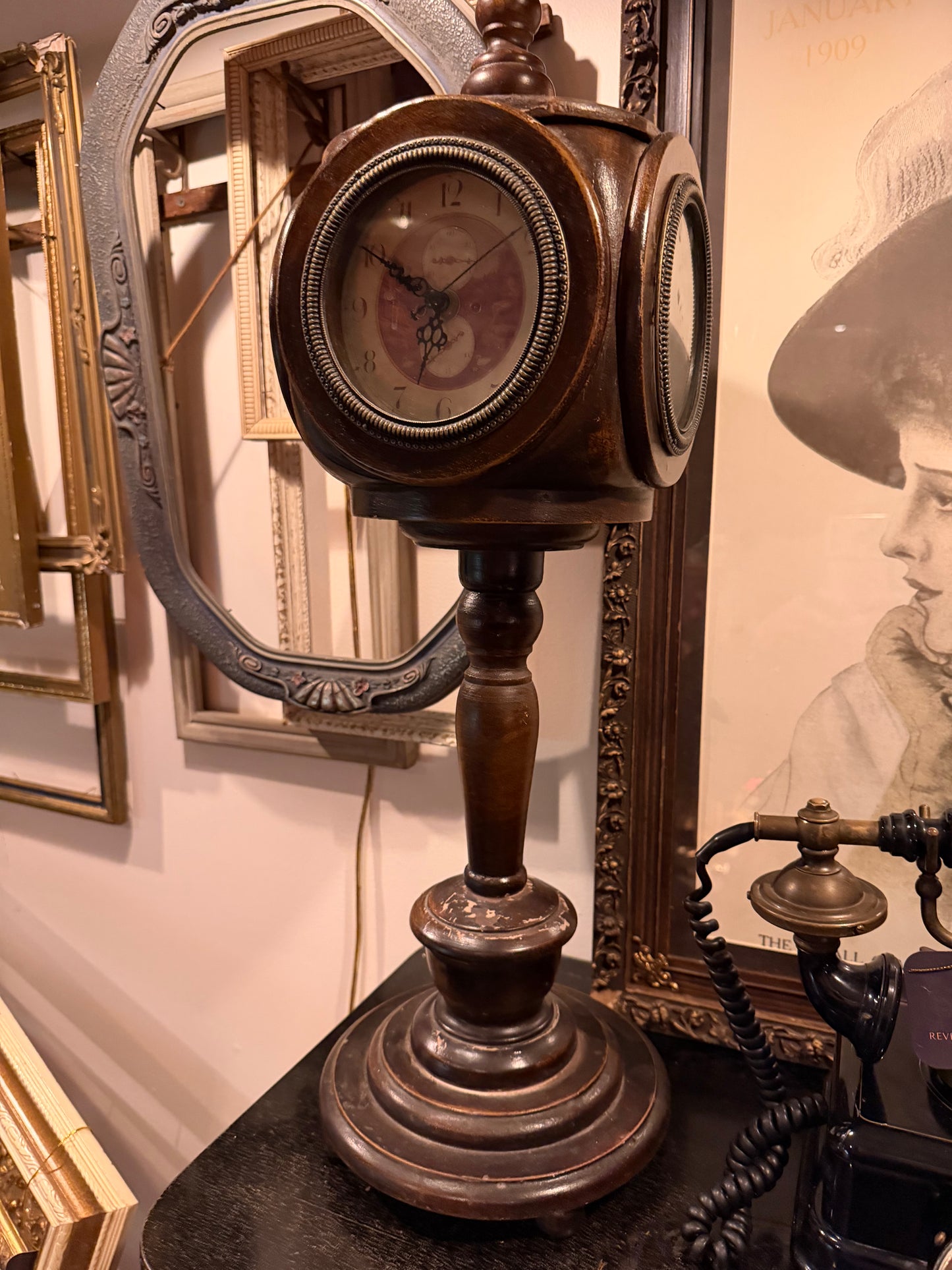 Vintage Pedestal Clock with 4 Sides
