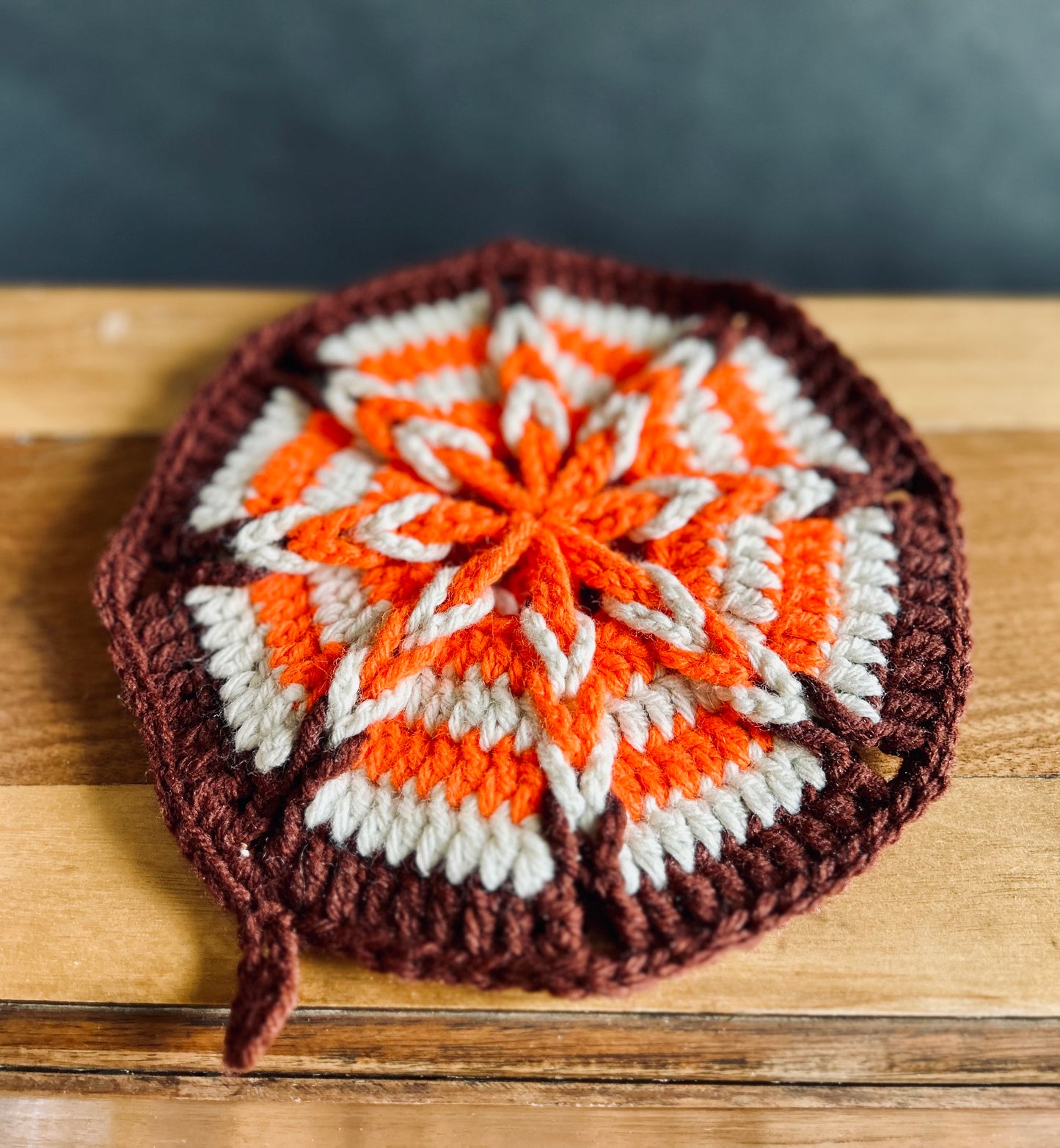 Orange&Brown knitted hot pad