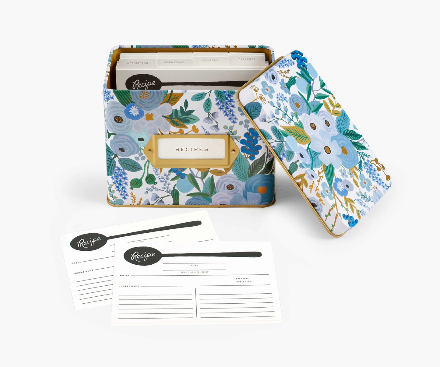 Garden Party Blue Recipe Tin with Cards