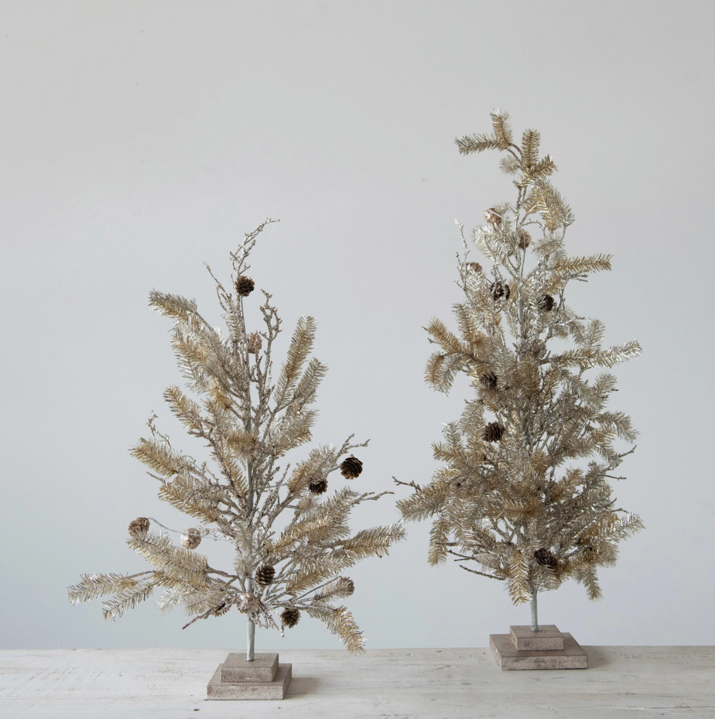 Faux Pine Tree with Wood Base and Pinecones