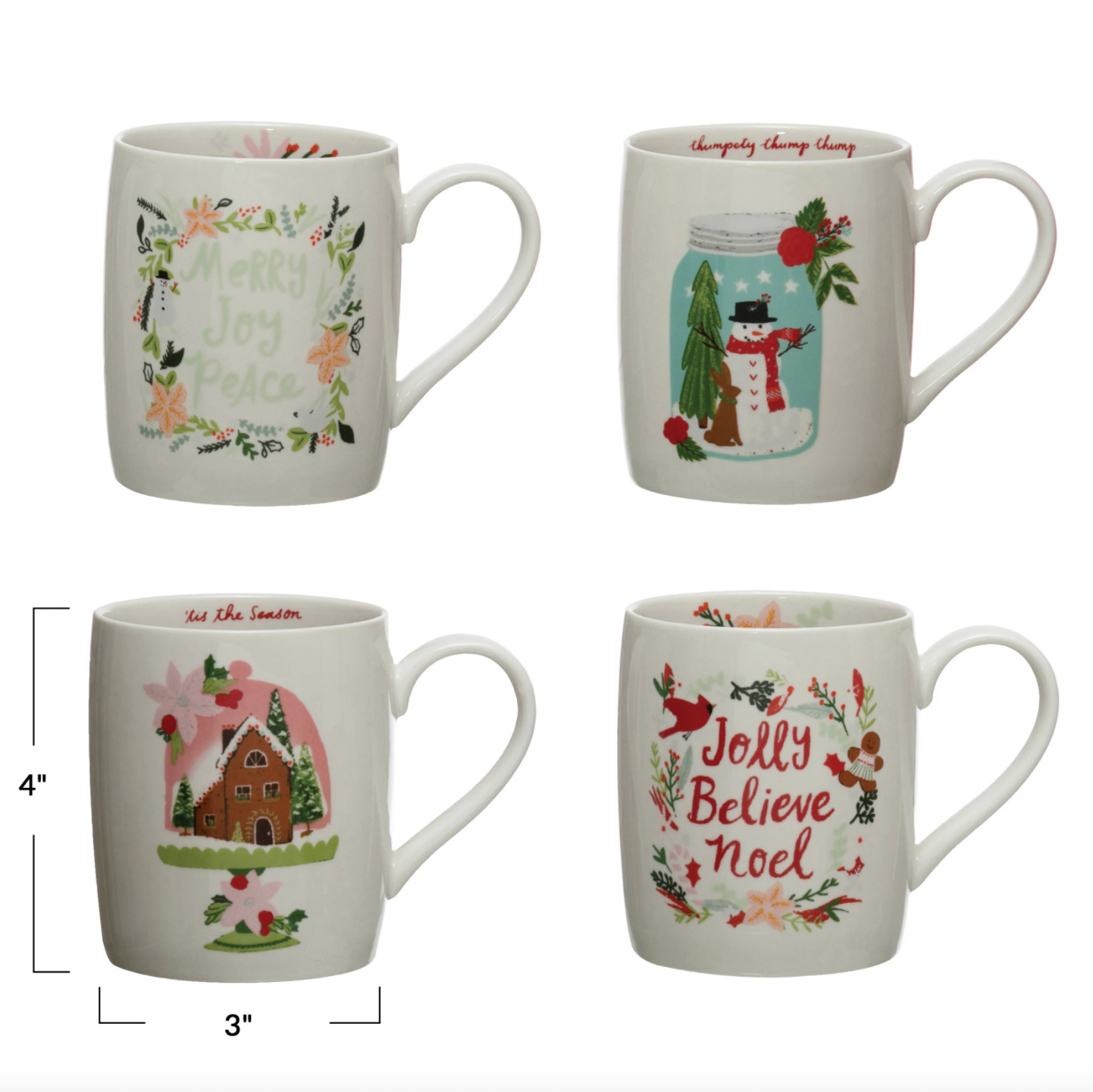 Stoneware Mug with Holiday Pattern, 4 Styles