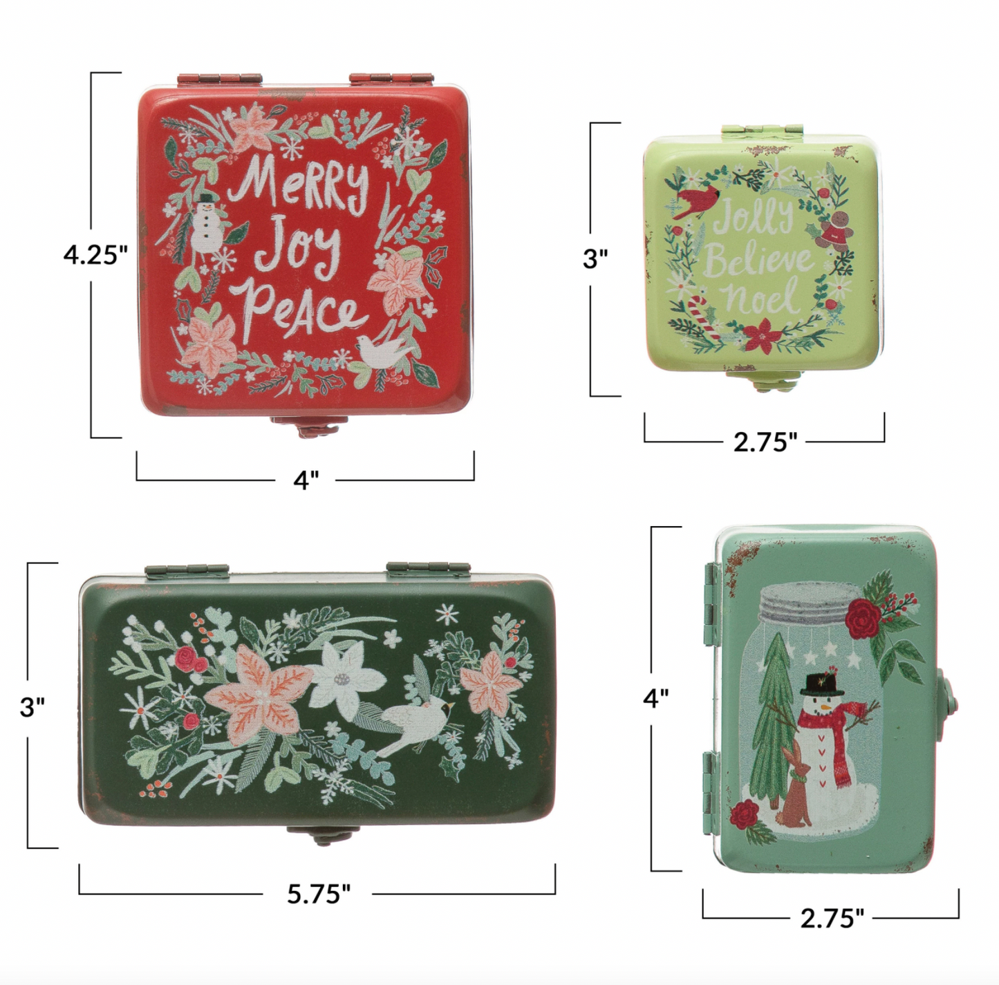Decorative Holiday Metal Boxes, 4 Styles
