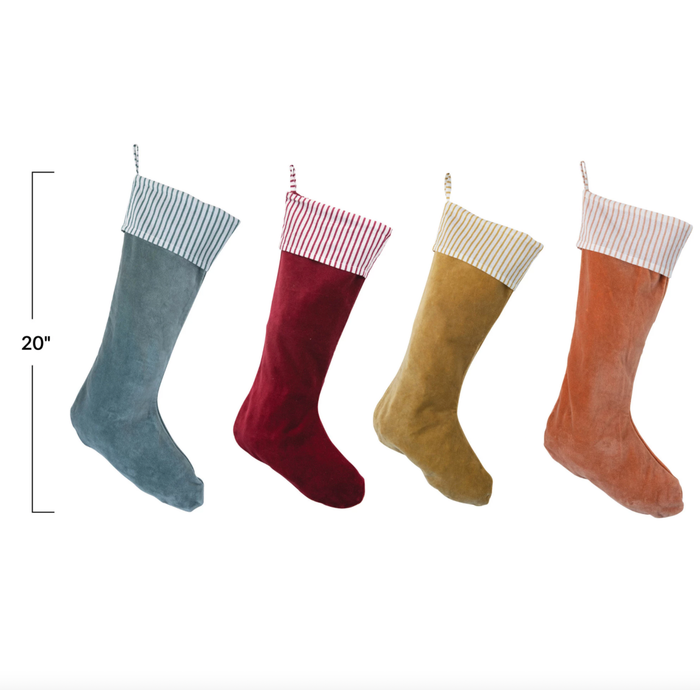 Velvet Stocking with Cotton Striped Cuff, 4 Colors