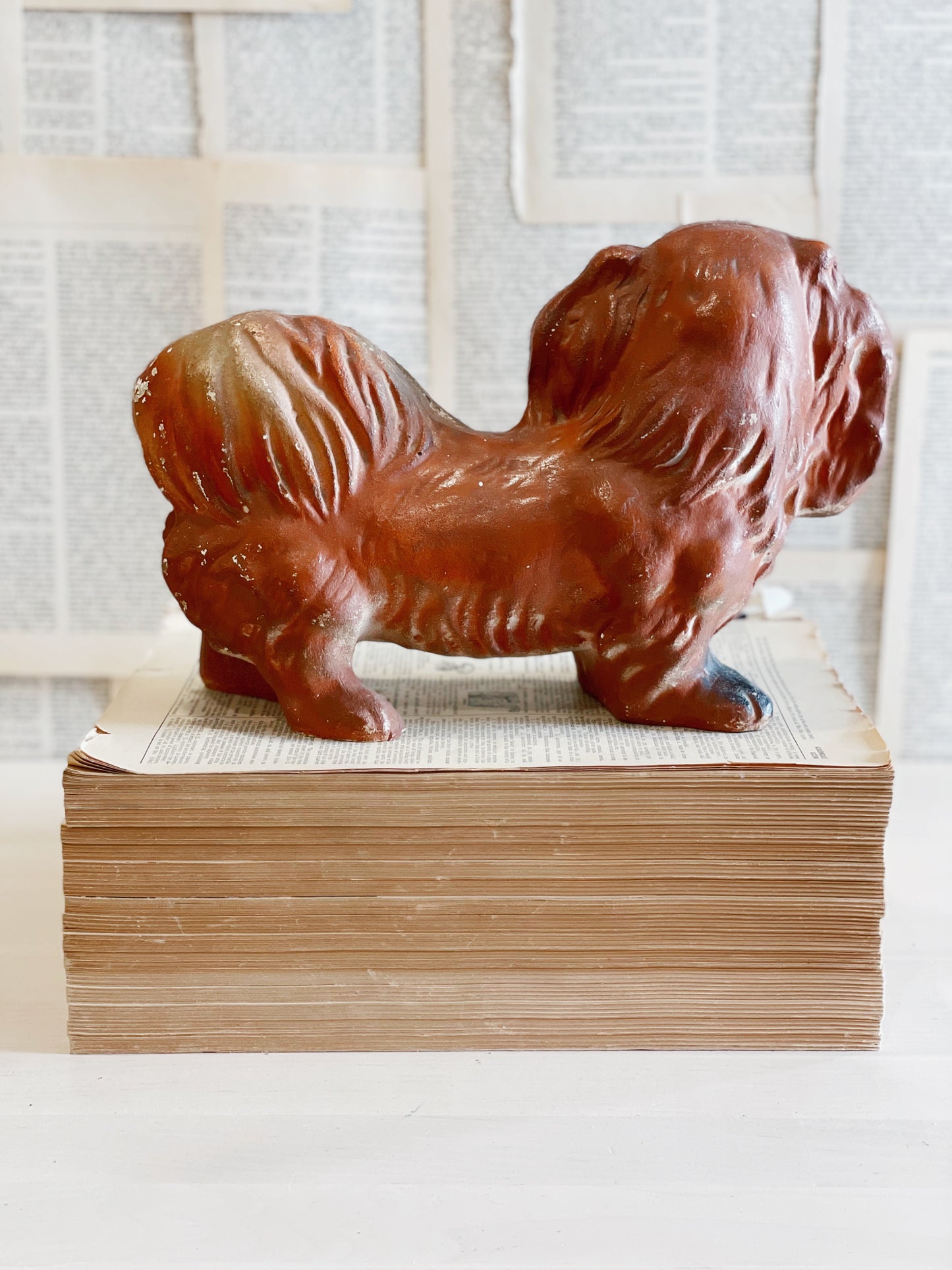 Vintage Chalk Ware Pekinese Dog