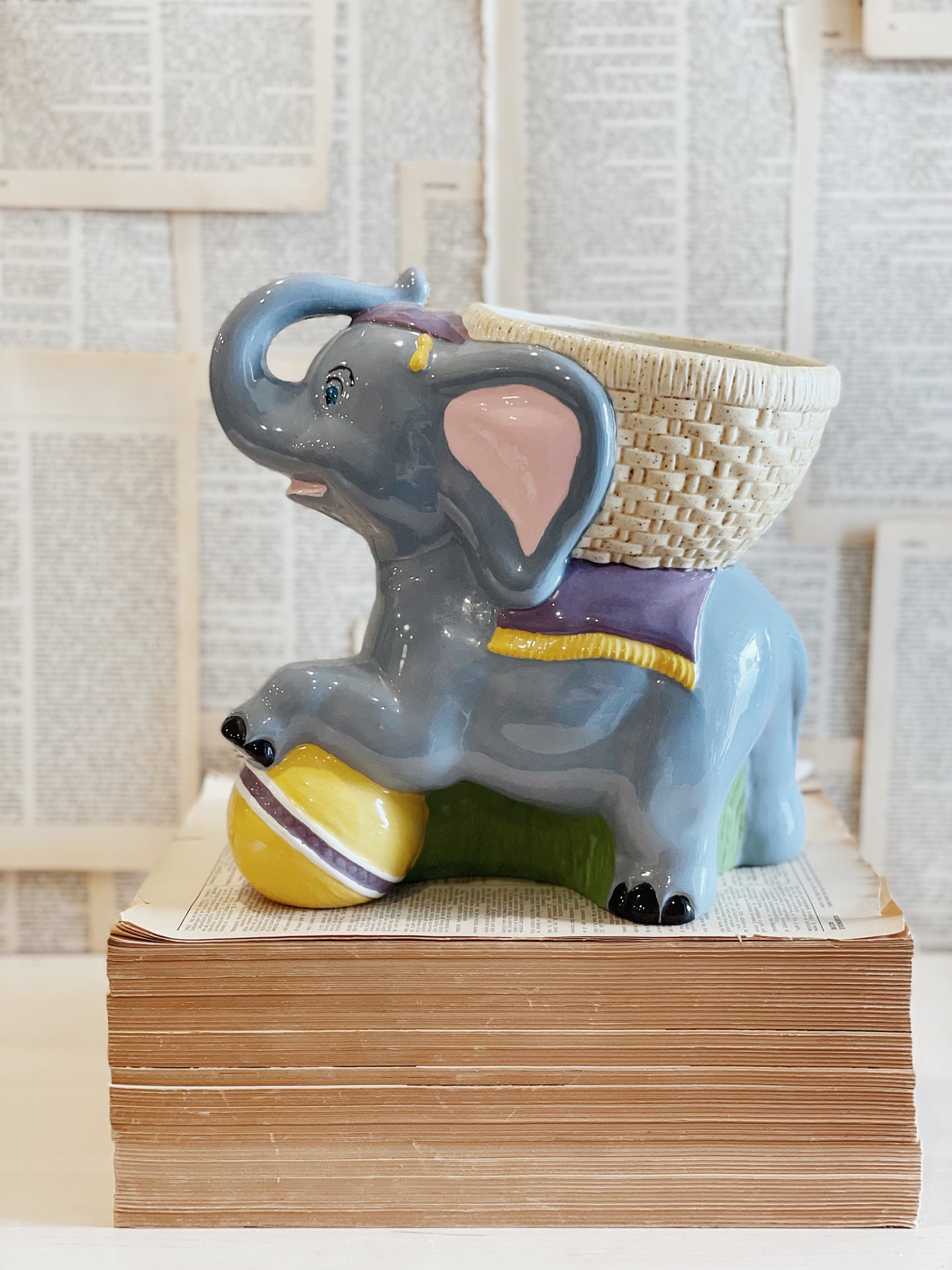 Vintage Hand Painted Dumbo Planter // Elephant