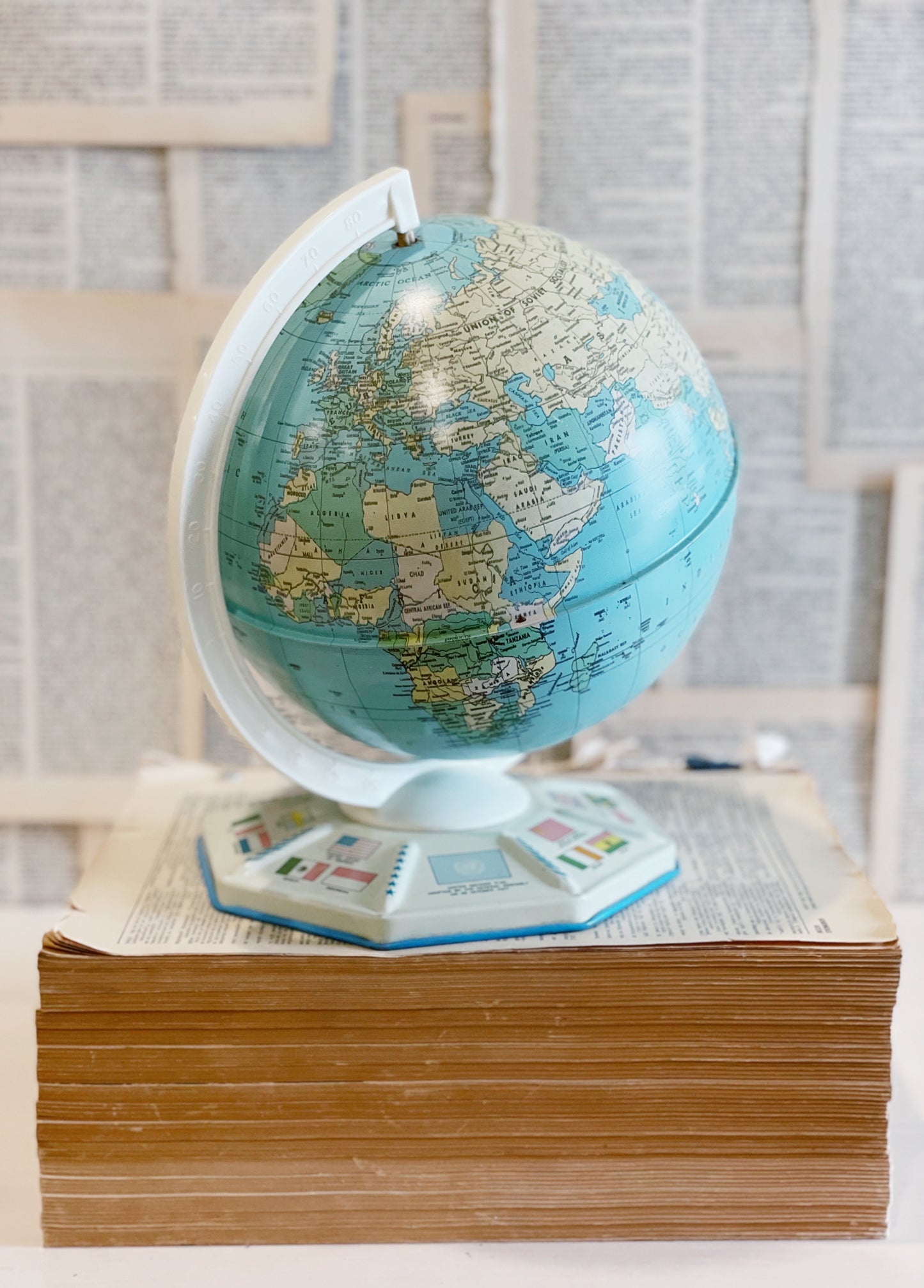 Vintage Mid Century J. Chein Tin Litho Small Globe