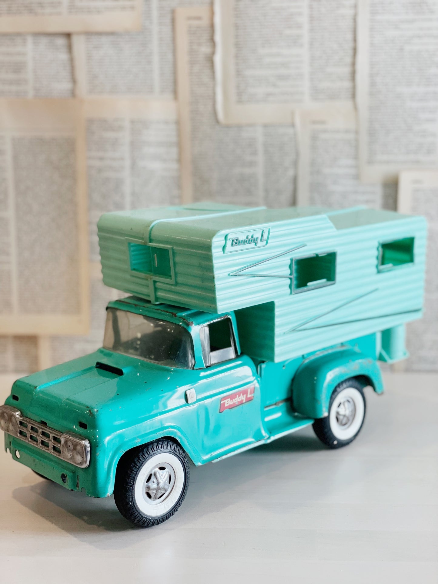 Vintage Turquoise Buddy L Camper Toy Truck