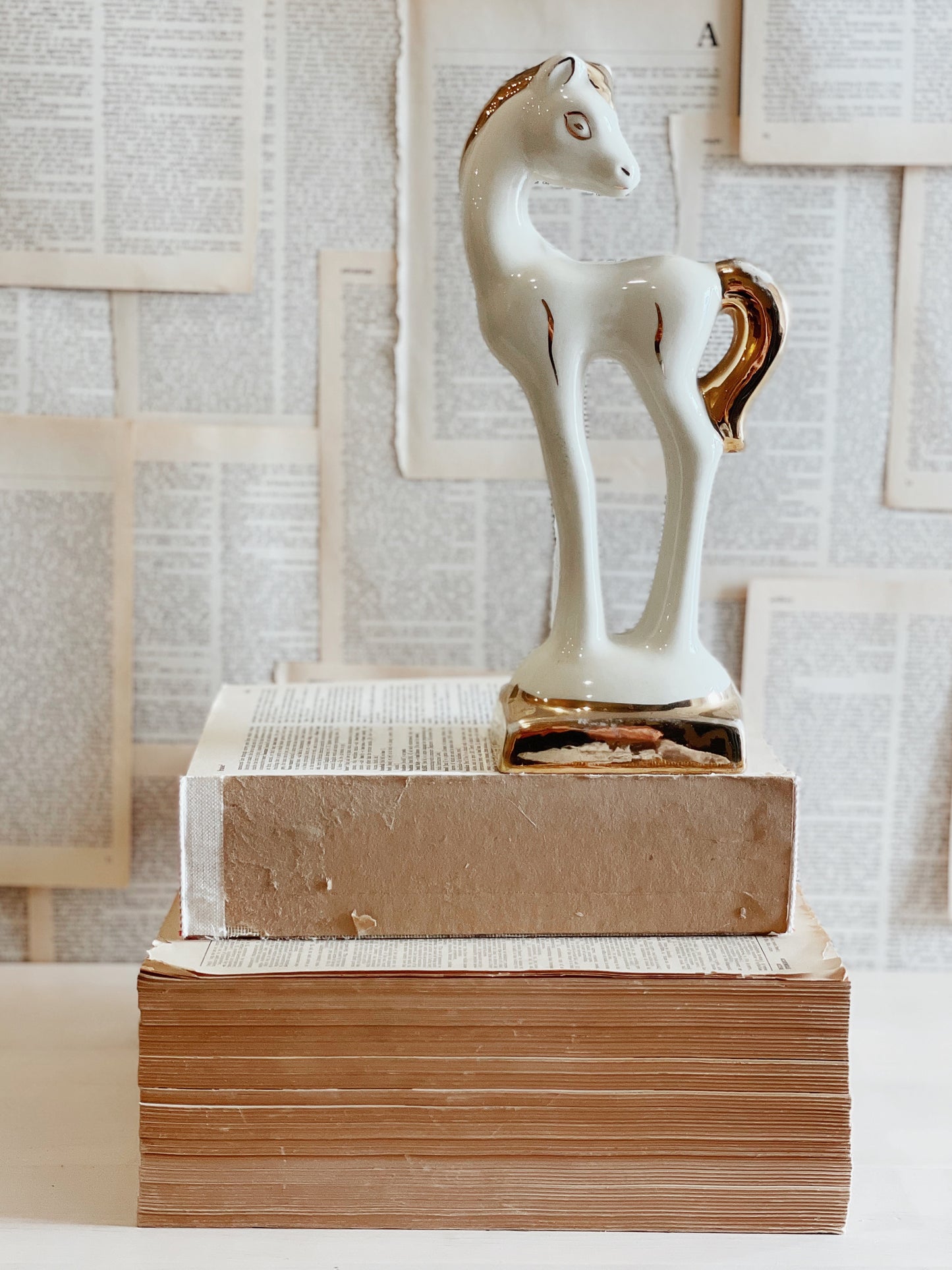 Vintage Art Deco Horse // White and Gold