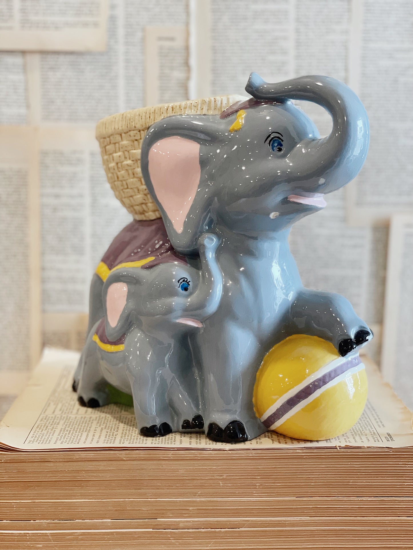 Vintage Hand Painted Dumbo Planter // Elephant