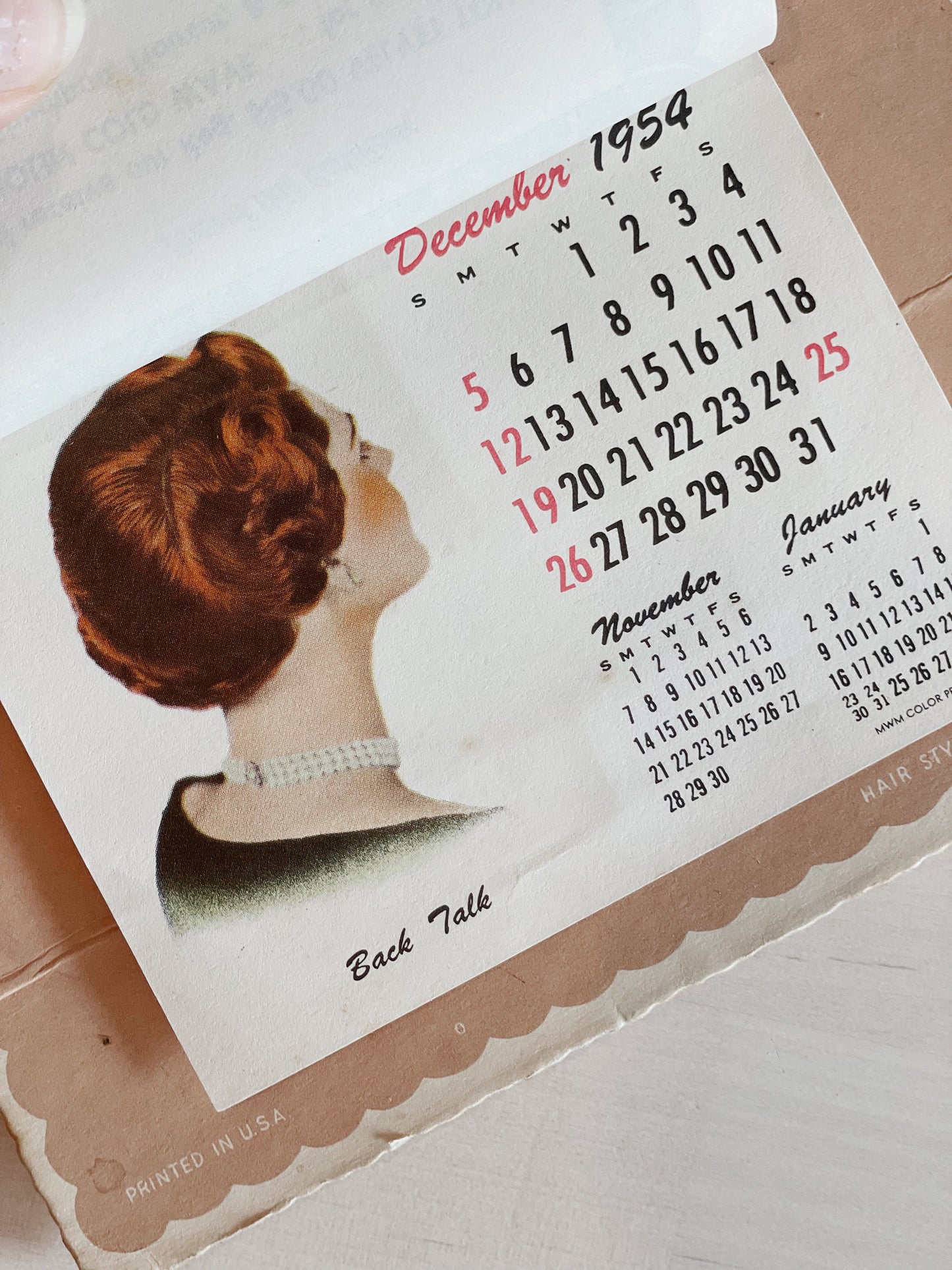 Vintage Salon Calendar // Advertising // Beauty Mart // 1954