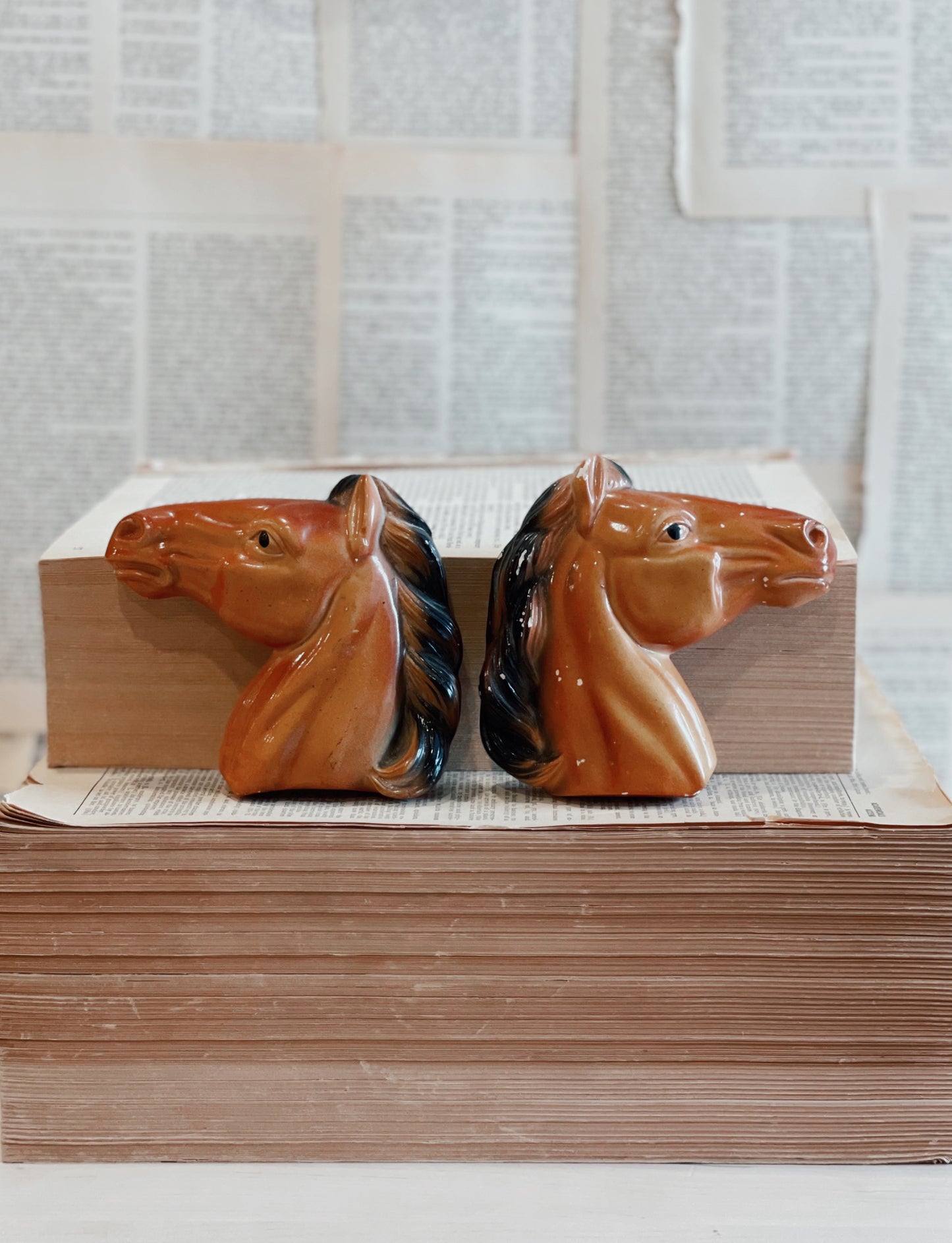 Pair Vintage Miller Studios Horse Busts \\ Wall Hanging \\ Chalkware