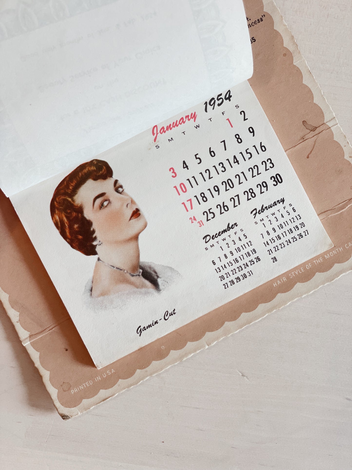 Vintage Salon Calendar // Advertising // Beauty Mart // 1954