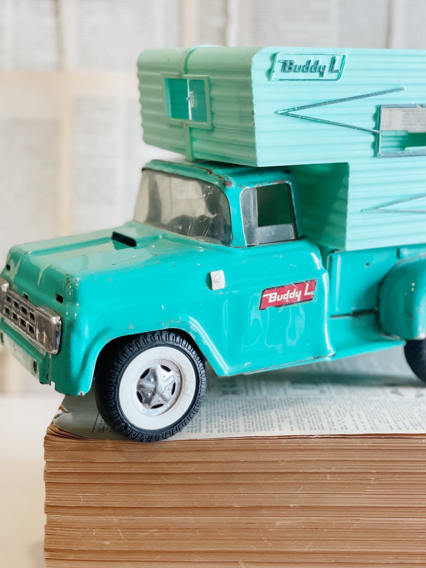 Vintage Turquoise Buddy L Camper Toy Truck
