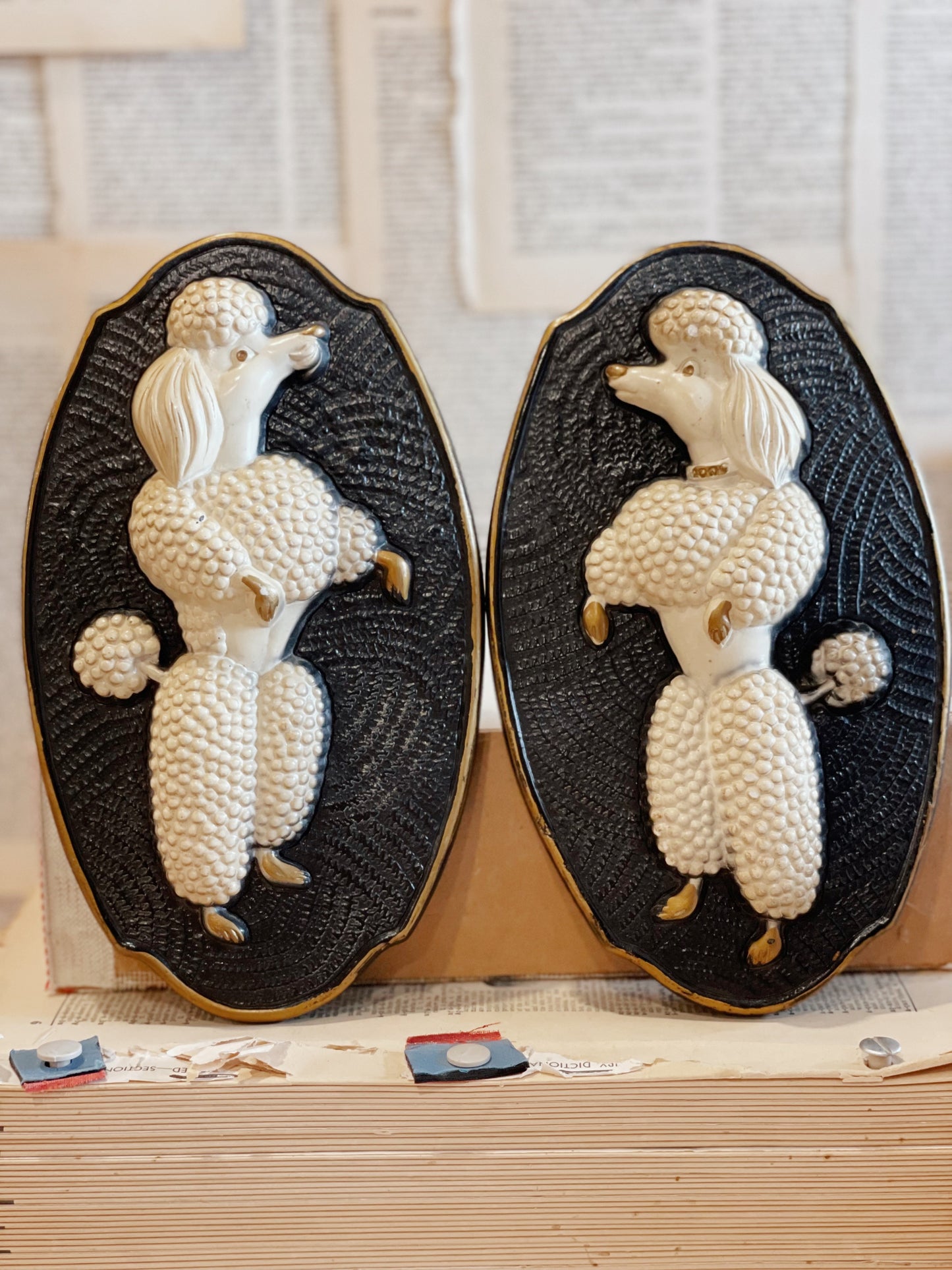 Vintage Chalk Poodle Plaques