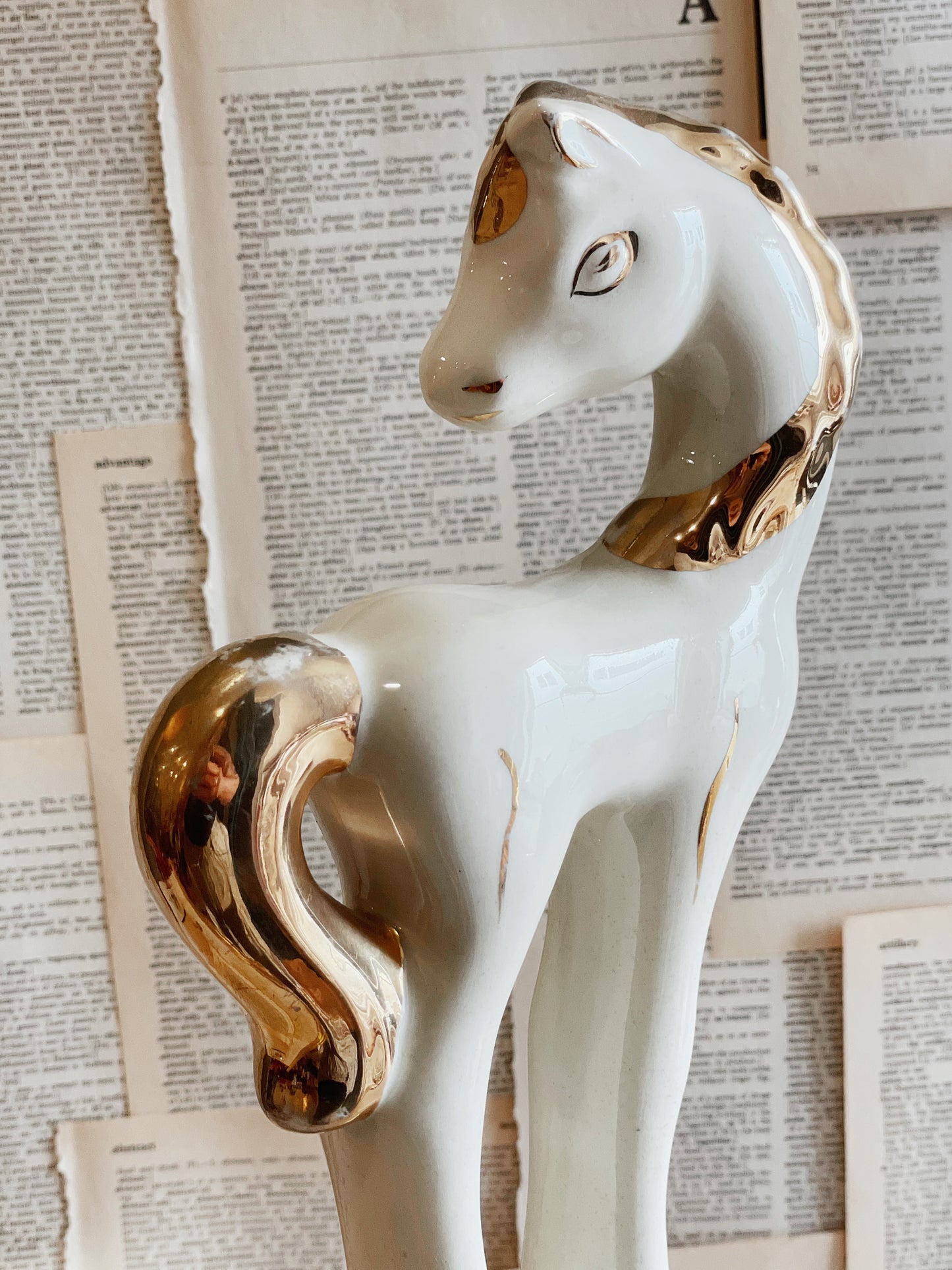 Vintage Art Deco Horse // White and Gold