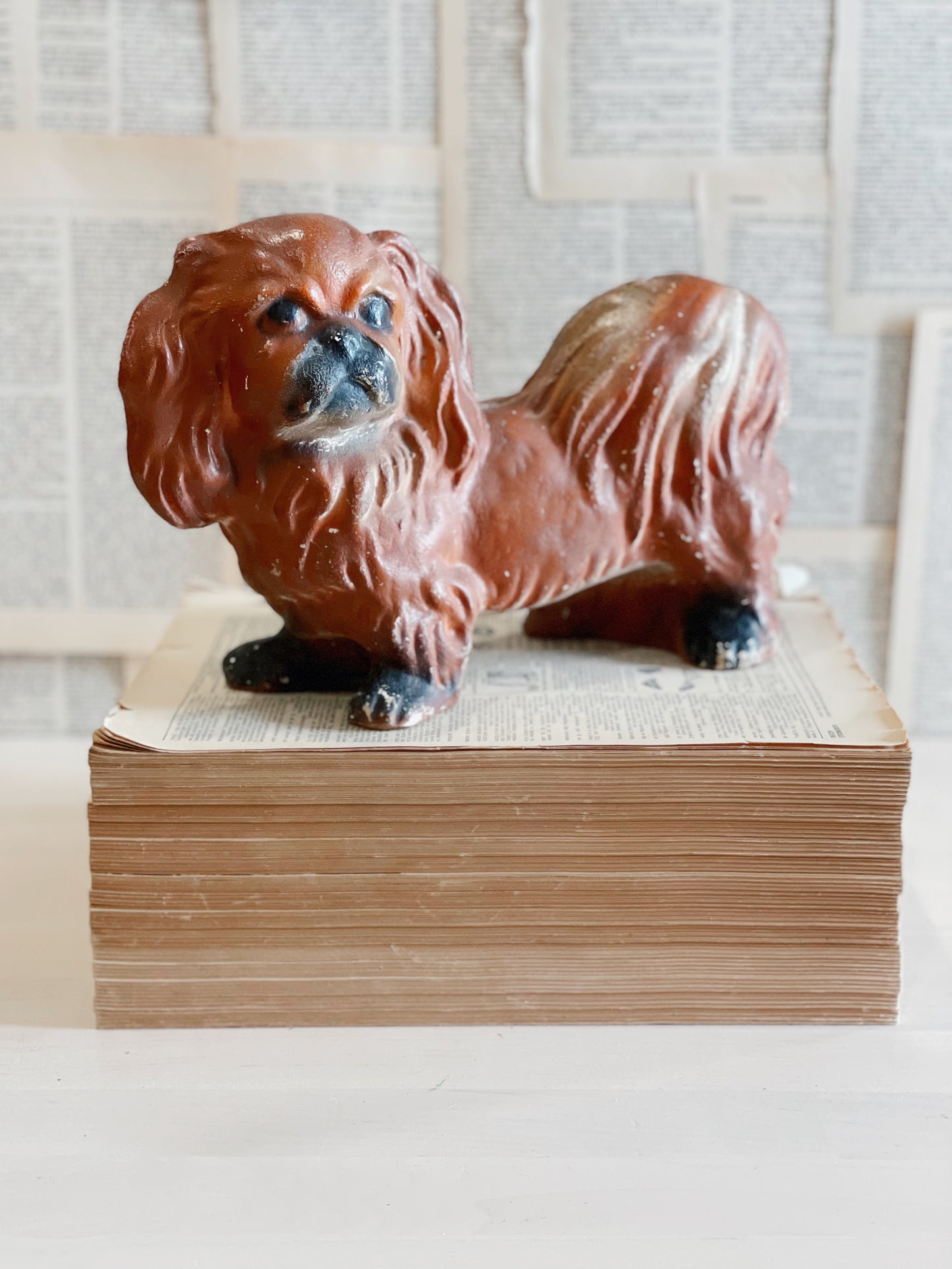 Vintage Chalk Ware Pekinese Dog