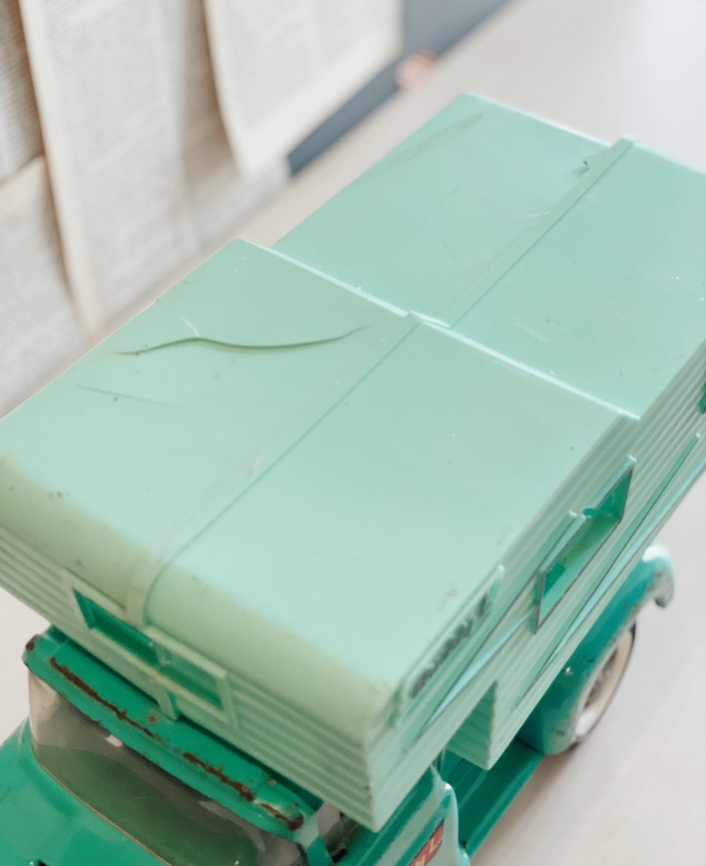 Vintage Turquoise Buddy L Camper Toy Truck