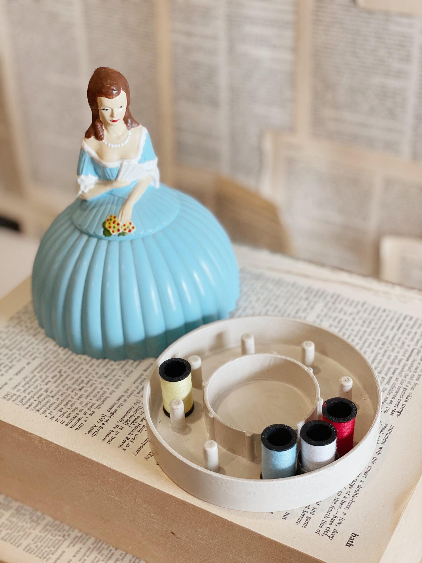 Vintage Sewing Kit // Spool Storage // Doll