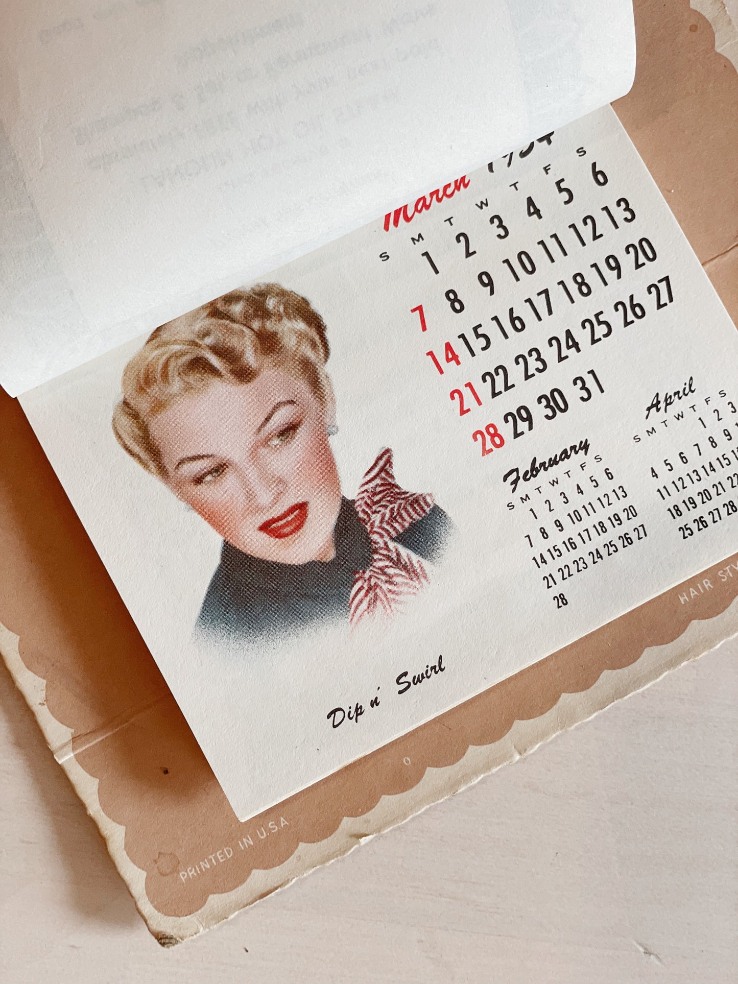 Vintage Salon Calendar // Advertising // Beauty Mart // 1954