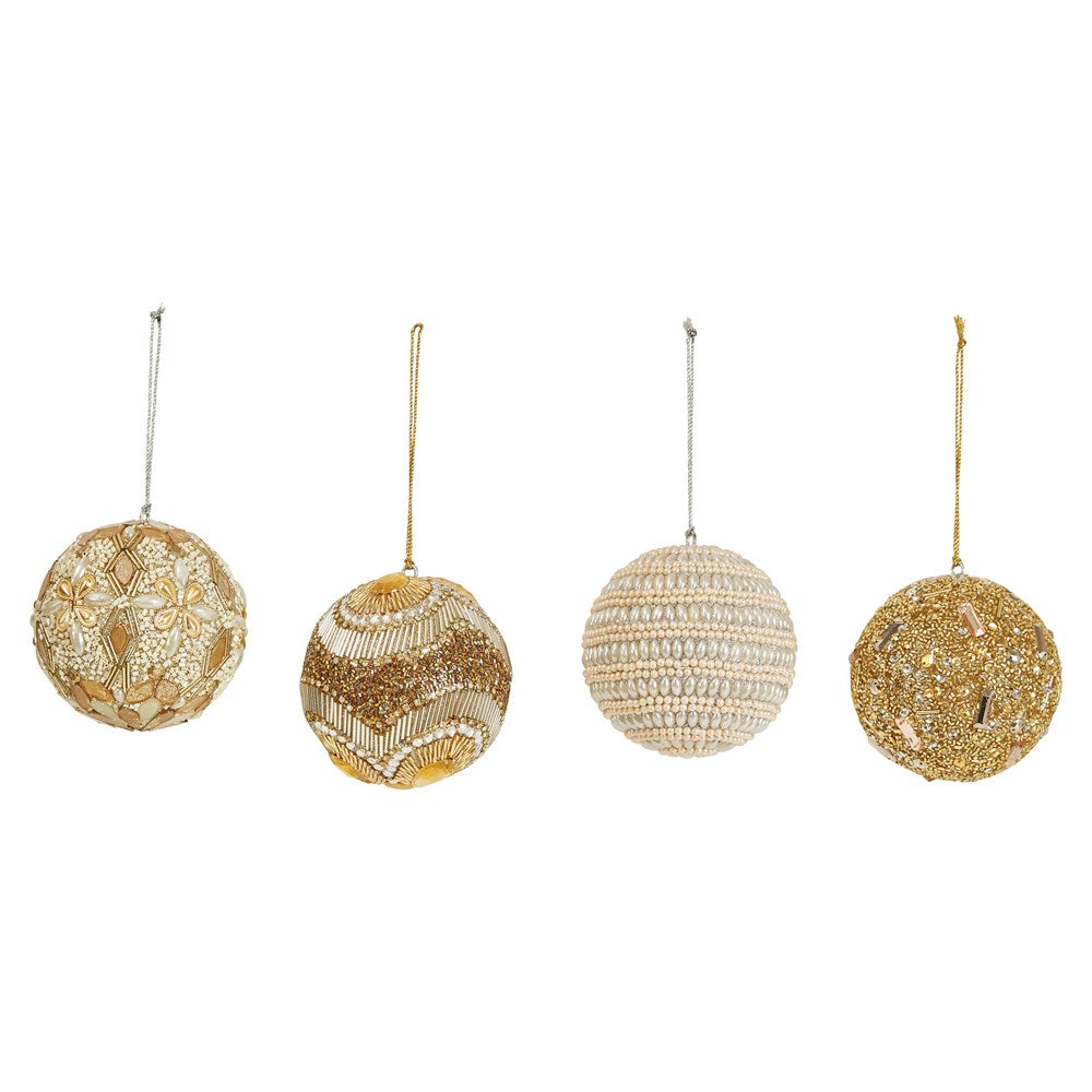 Glass Pearl and Gold Bead Ball Ornaments