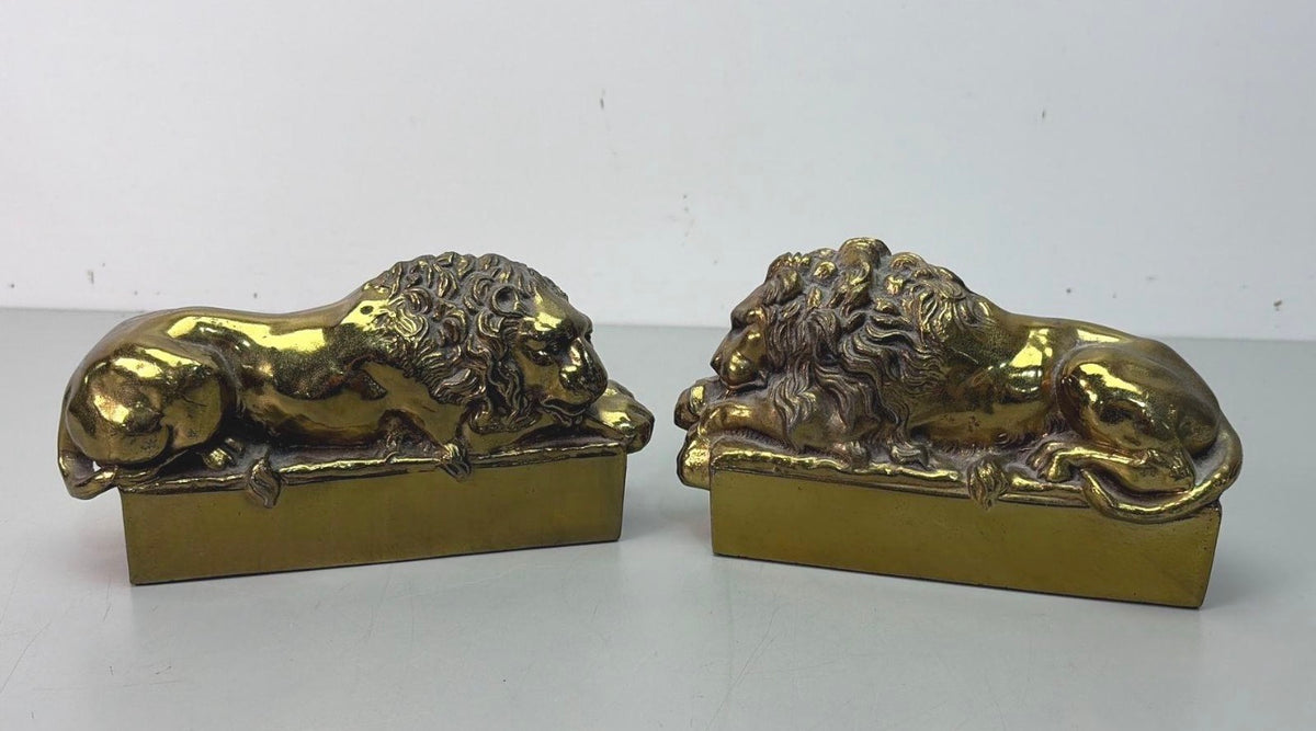 Pair of Antonio Canova Lion Brass Bookends