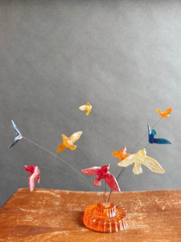 Vintage 1969 Lucite Kinetic Wire Bird Sculpture