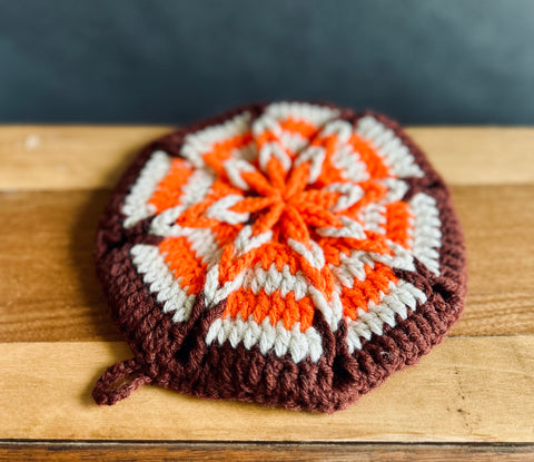 Orange&Brown knitted hot pad