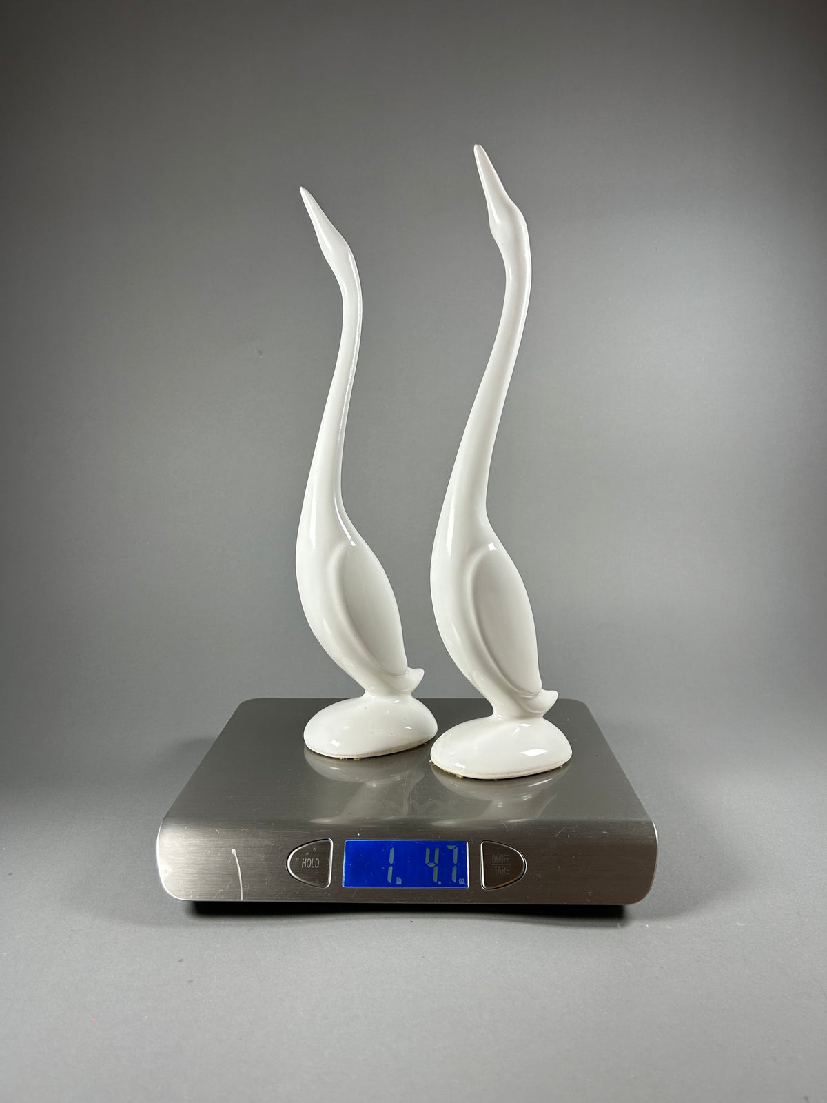 Rocky Mtn. Pottery co. pair of white swan statues
