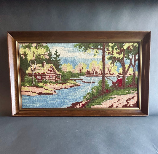 Needlepoint Cabin by the River