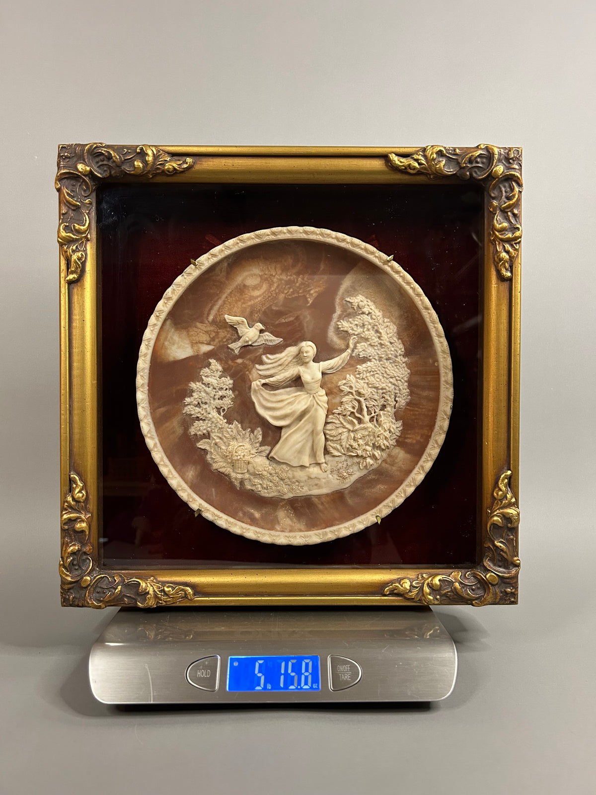 Gilt framed Vintage Incolay Studios "To a Skylark" Sculpture Plate "The Romantic Poets"