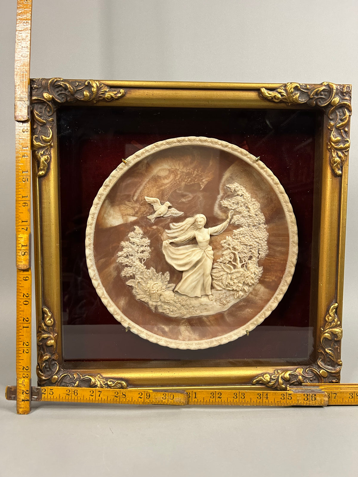 Gilt framed Vintage Incolay Studios "To a Skylark" Sculpture Plate "The Romantic Poets"