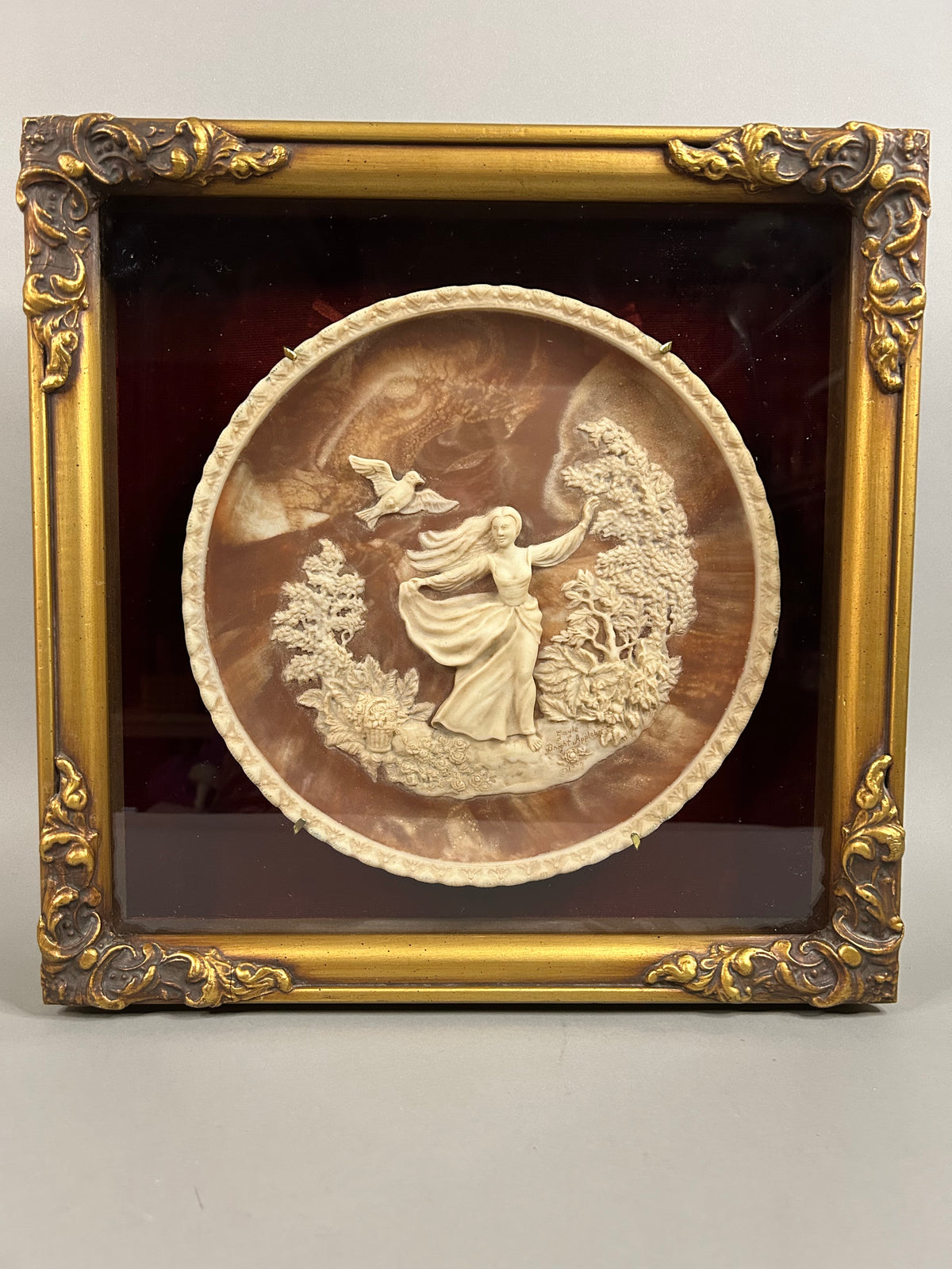 Gilt framed Vintage Incolay Studios "To a Skylark" Sculpture Plate "The Romantic Poets"
