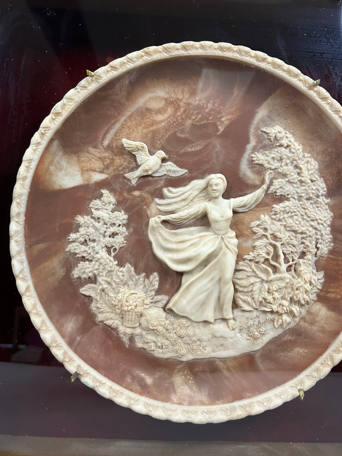Gilt framed Vintage Incolay Studios "To a Skylark" Sculpture Plate "The Romantic Poets"