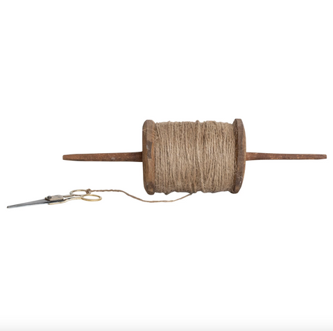 Reclaimed Wood Spool with Twin and Scissors