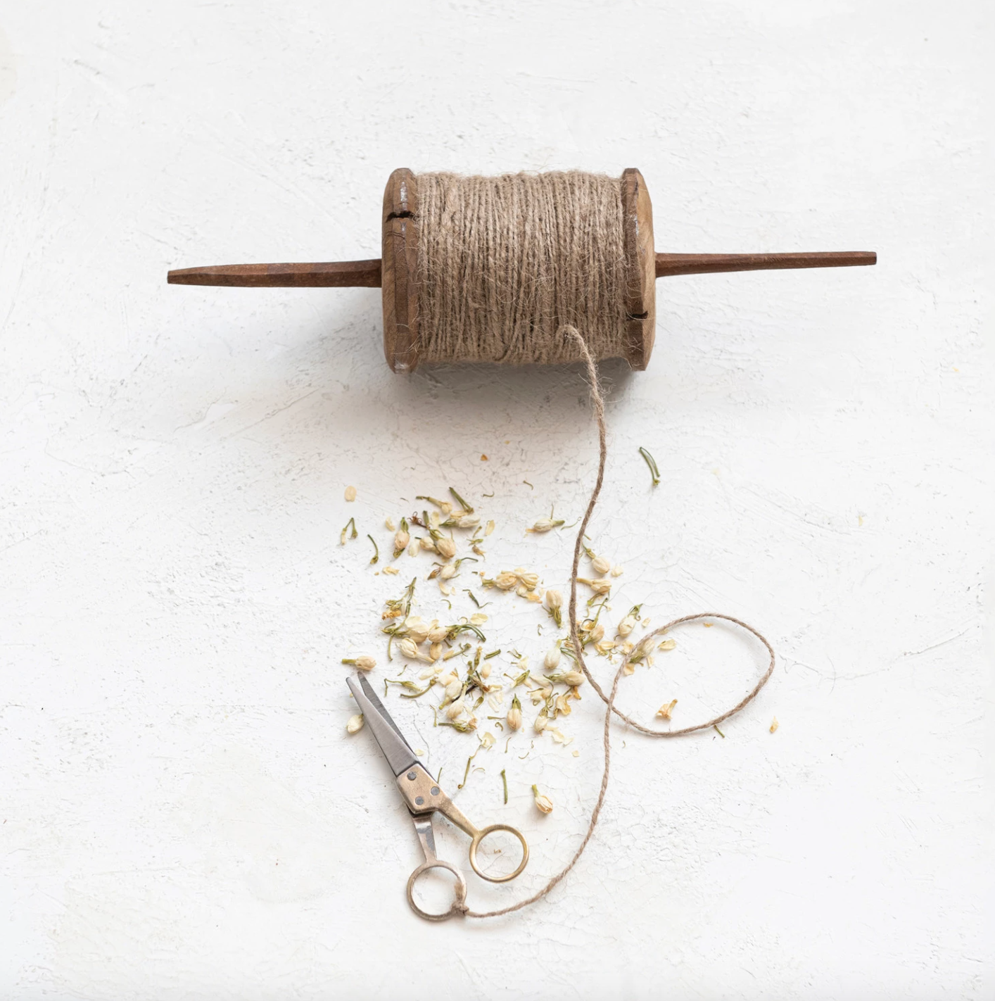 Reclaimed Wood Spool with Twin and Scissors
