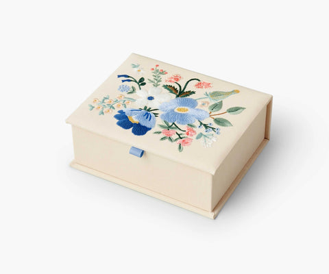 Garden Party Blue Embroidered Keepsake Box