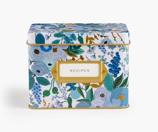 Garden Party Blue Recipe Tin with Cards