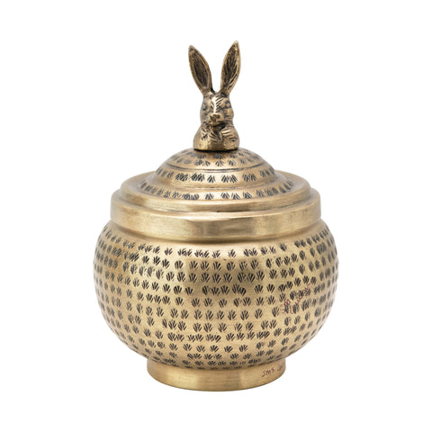 Hammered Metal Container with Rabbit Finial