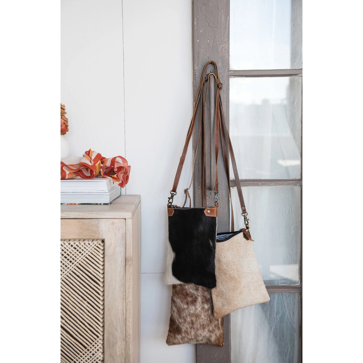 Goat Fur and Leather Cross-Body Bag