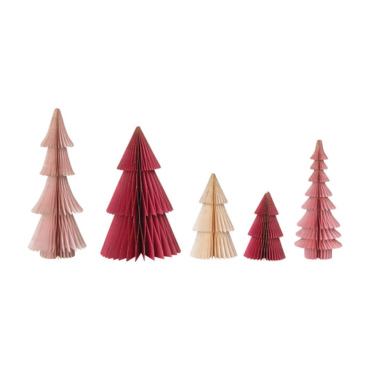 Set of Five Folding Honeycomb Trees with Gold Glitter Edges