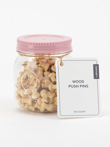 Mason Jar of Wood Push Pins - 150 count