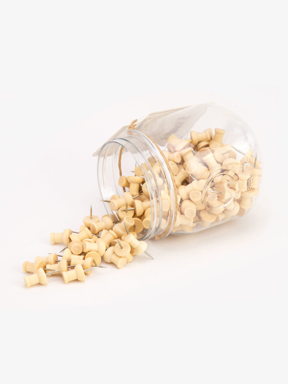 Mason Jar of Wood Push Pins - 150 count