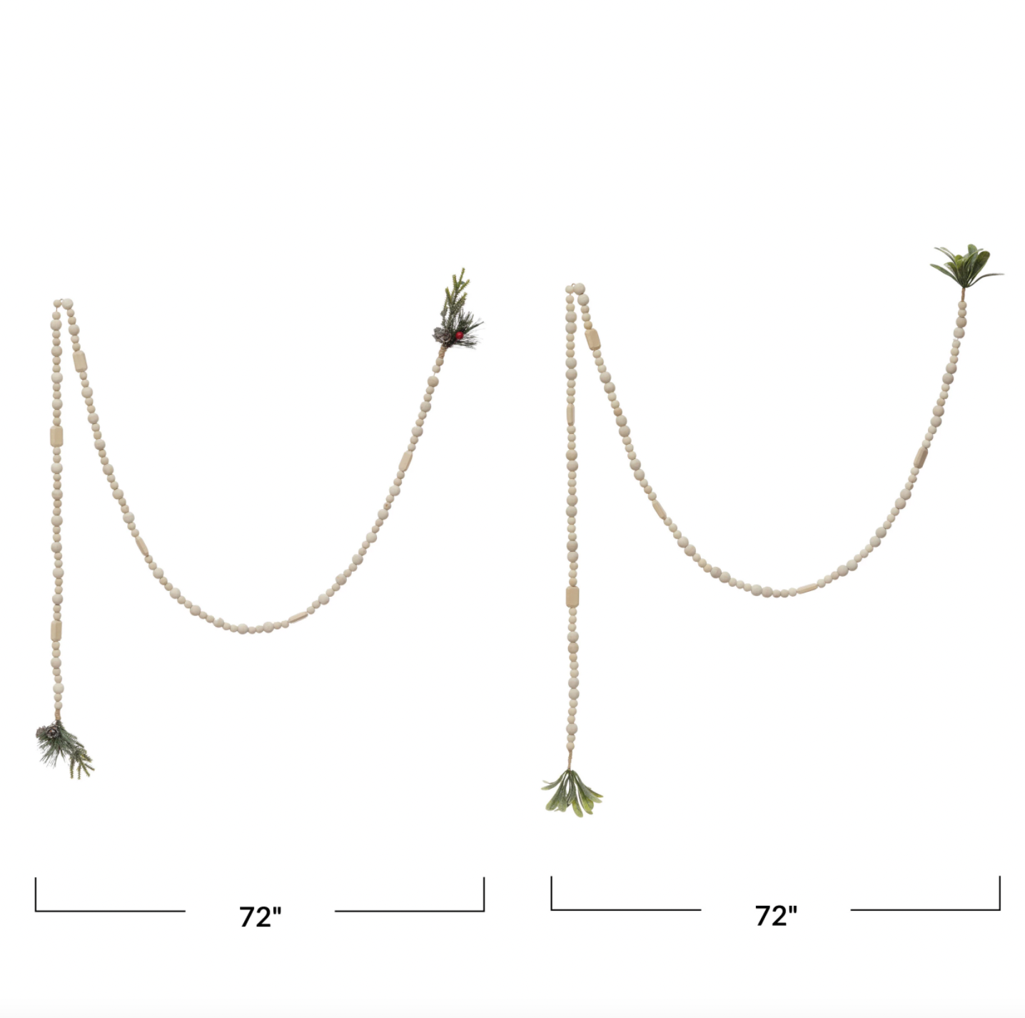 Wood Bead Garland with Greenery Tassel, 2 Styles