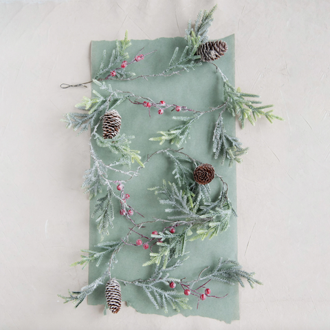 Faux Spruce Garland with Berries and Pinecones