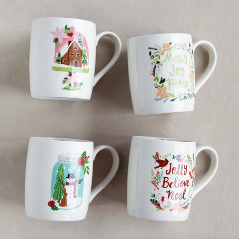 Stoneware Mug with Holiday Pattern, 4 Styles