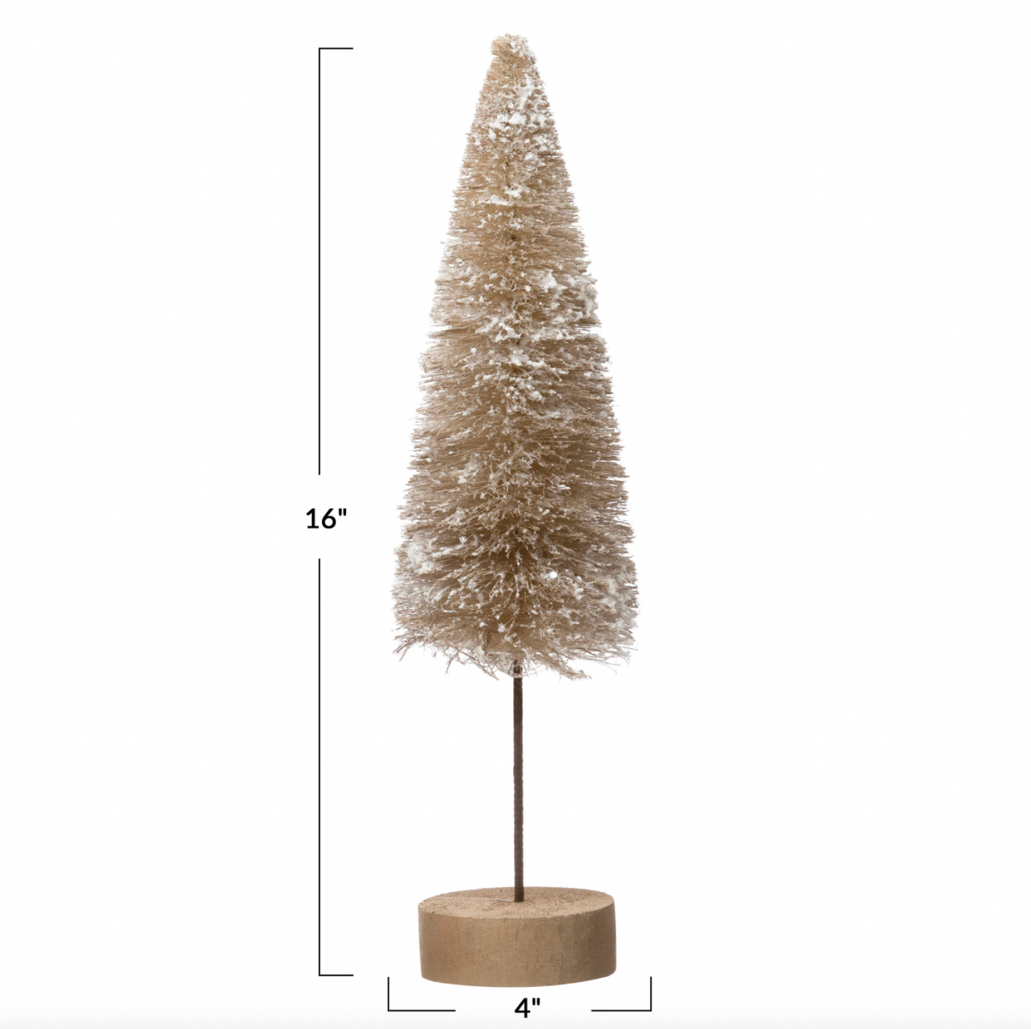 Sisal Bottle Brush Tree with Snow and Wood Base