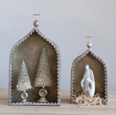 Metal Creche Shelves with Antique Finish