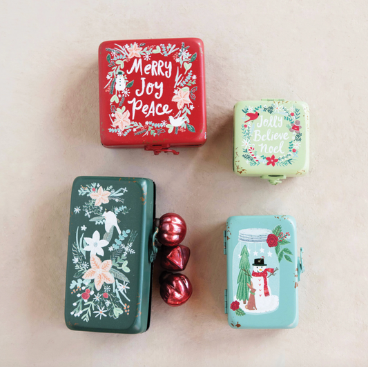 Decorative Holiday Metal Boxes, 4 Styles