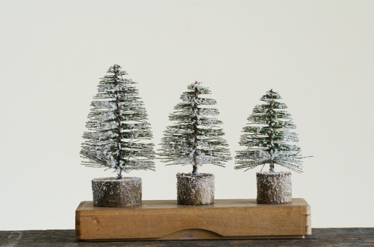 Flocked Bottle Brush Tree with Wood Base