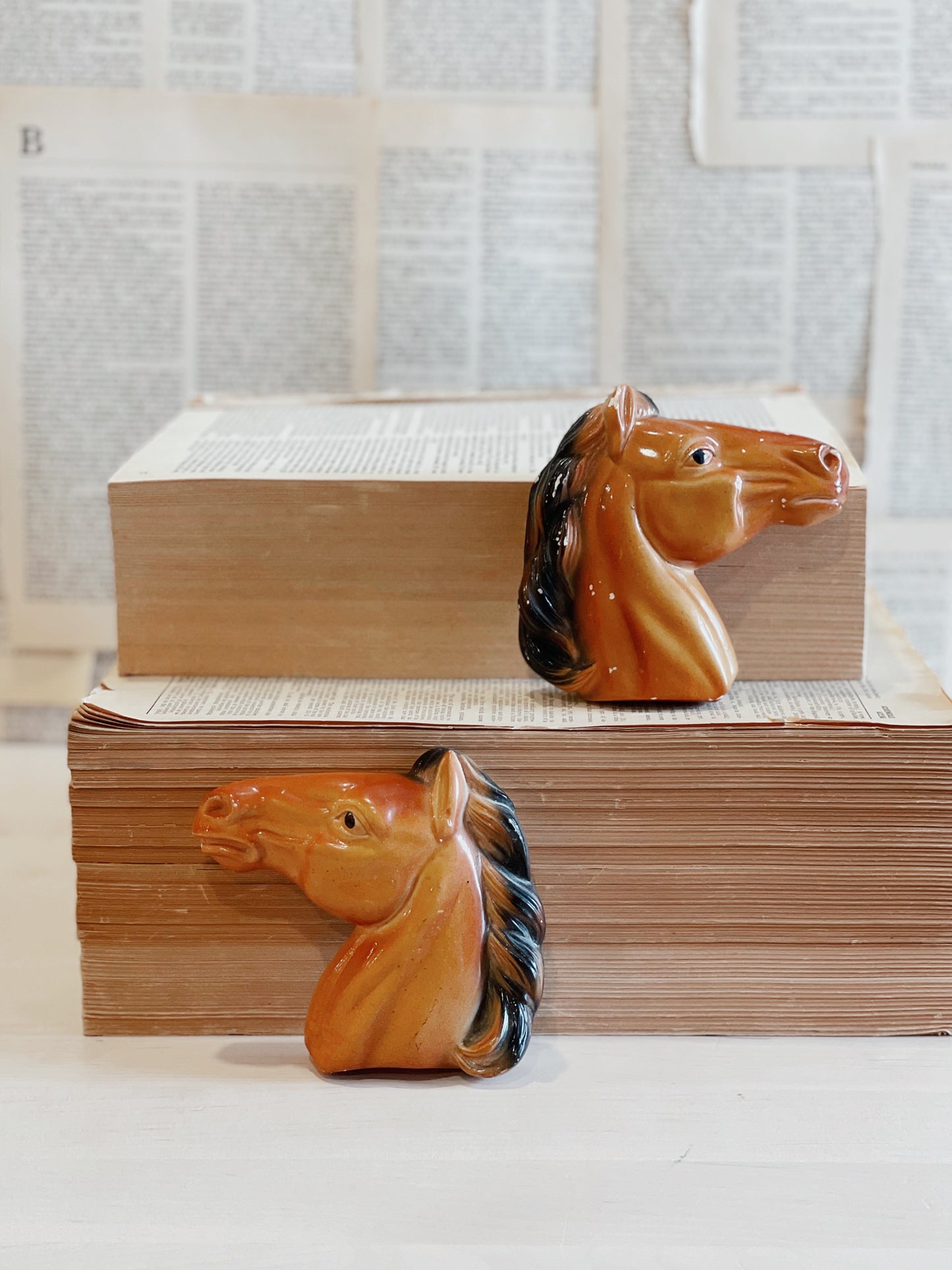 Pair Vintage Miller Studios Horse Busts \\ Wall Hanging \\ Chalkware